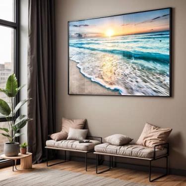 Imagem de Quadro com Moldura e Acrilico Cristal Vidro Sala Quarto Ondas Praia Ma