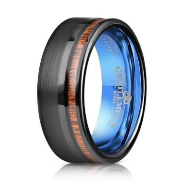 Imagem de Gentlemen's Bands Aliança de casamento masculina de tungstênio - Coleção preta | Aliança de casamento de tungstênio premium para homens de 8 mm | Inclui pulseira de silicone, bolsa de couro e caixa de