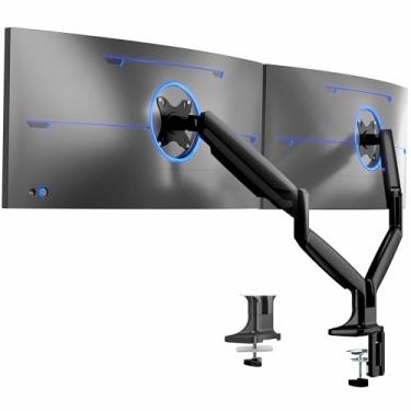 Imagem de VIVO Braço de monitor duplo resistente de alumínio premium para monitores Ultrawide de até 101,6 cm e 11 kg cada, suporte de mesa, altura pneumática, VESA máximo 100 x 100, preto, STAND-V202Q