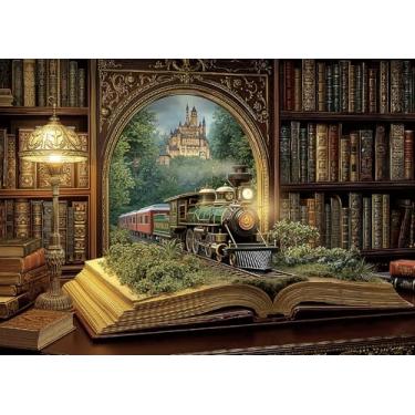 Imagem de Magic Books Train Puzzles for Adults 1000 Pieces Nature Pretty Library Art Fantasy Bookshelf Landscape Jigsaw Puzzle Impossible Aesthetic Hard Difficult Challenging Puzzles as Family Game