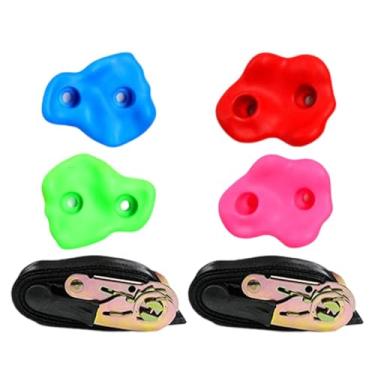 Imagem de Pegciuho 6 Peças de Suportes para árvores de Escalada para Crianças, Artificial com Cinta de Catraca, Suporte Seguro Adequado para Atividades Físicas em, 4 Agarras de Escalada