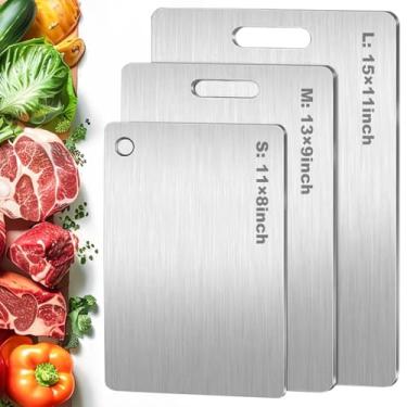 Imagem de Conjunto de 3 tábuas de corte de titânio, 100% puro titânio para cozinha, grau alimentício, dupla face, não tóxica, tábuas de corte para carne, frutas e vegetais
