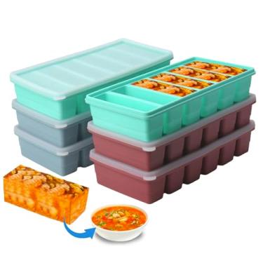Imagem de Bandeja de silicone para freezer de 1/2 xícara com tampa, pacote com 6 moldes para freezer para preparação de refeições e congelamento de vários molhos e outros pratos, faz com que 36 porções