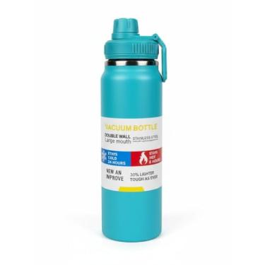 Imagem de Garrafa Térmica de Aço Inox, 800ml - Brilhante, Parede Dupla, Alça e Bico Esportivo, Mantém Bebidas Frias e Quentes por 12h (Azul_agua)