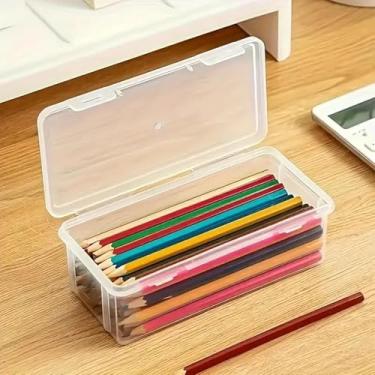 Imagem de Estojo de lápis de plástico, porta-canetas, caixas de lápis de grande capacidade, suporte transparente para mesa, organizador de escritório, acessórios para organizar materiais de escritório