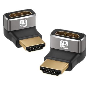 Imagem de Adaptador HDMI 2.1 8K 90 graus, pacote com 2, (para cima e para baixo) extensor de conector HDMI macho para fêmea HDMI em forma de L suporta 8K@60Hz, 4K@120Hz
