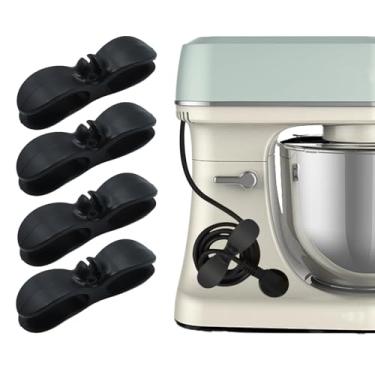 Imagem de Generic 4 organizadores de cabos para eletrodomésticos, enrolador de fio de silicone preto, suporte de cabo, envoltório de cabo para eletrodomésticos, panela de pressão, batedeira, liquidificador