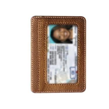 Imagem de Carteira fina minimalista com bolso frontal, porta-cartões de crédito com bloqueio RFID e janela para identidade, Marrom, Carteiras de porta-cartões