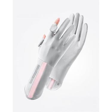 Imagem de Luvas femininas com proteção solar FPS 50+, secagem rápida, antiderrapante, proteção UV, para atividades ao ar livre (cinza claro)