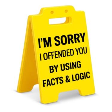 Imagem de Placa engraçada de mesa de escritório, I'm Sorry I Offended You By Using Facts and Logic, decoração de cubículo de escritório, presente sarcástico para colega de trabalho chefe
