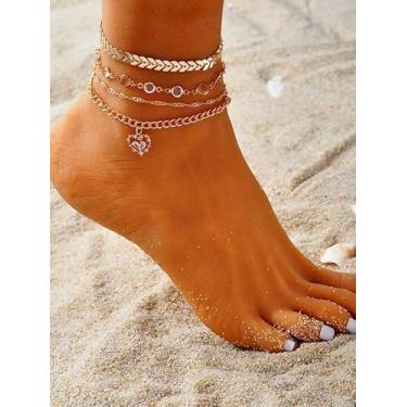 Imagem de Tornozeleiras de cristal multicamadas banhadas a ouro fígaro cubano corrente de elos femininos vintage sexy vazados férias de verão praia havaí boêmio acessórios de joias para pés presentes de festa