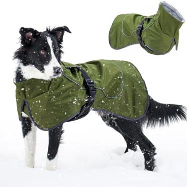 Imagem de Skmeditec Casaco de inverno para cães, jaqueta quente à prova d'água com forro de lã, roupas à prova de vento para clima frio com tiras refletivas (verde, G)
