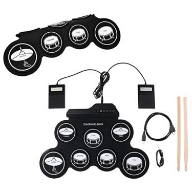 Imagem de Yctze Conjunto de Bateria Eletrônica de 7 Pads - Pad de Prática de Bateria Portátil Com 5 Afinações, 8 Músicas de Demonstração, 3 Ritmos, Entrada de MP3 e Entrada para Fone de Ouvido