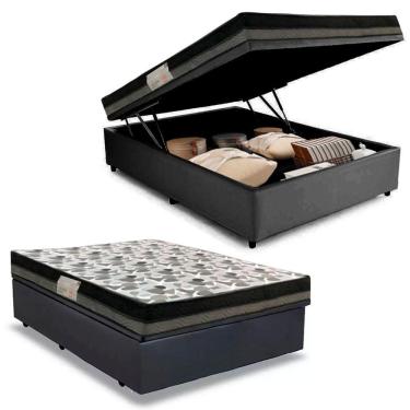 Imagem de Cama Baú Casal Sintético + Colchão Casal Ortobom Iso Dupla Face 60x138x188 Cor:cinza