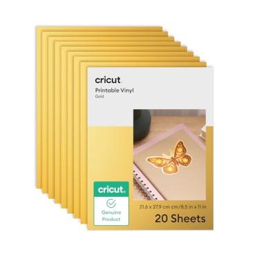 Imagem de Cricut Vinil imprimível - 20 folhas tamanho carta dos EUA (21,6 x 28 cm) - Ouro - para uso com impressora jato de tinta - Fácil aplicação - Compatível com Cricut Joy Xtra, Explore, & Maker