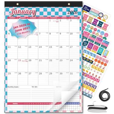 Imagem de Ospelelf Calendário de parede 2026-2027 calendário magnético para geladeira, calendário de mesa de 30 x 43 cm, 18 meses, uso de janeiro de 2026 a junho de 2027, tabuleiro de xadrez