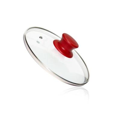 Imagem de Tampa Vidro Temperado 23cm Universal Com Pomo Vermelho - Mk, Redonda, 