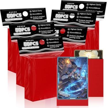 Imagem de Mangas de cartão vermelhas foscas para MTG, 300 peças de mangas de cartão padrão de para cartões colecionáveis cartões esportivos cartões de beisebol TCG Yugioh Magic, protetor de cartão para mini foto, embaralhamento resistente e agradável
