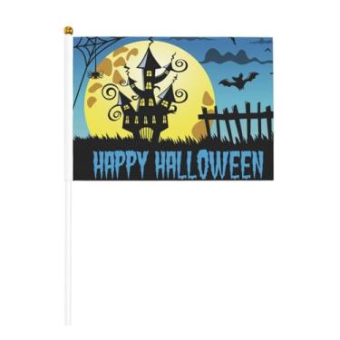 Imagem de Mini bandeiras de Feliz Dia das Bruxas Bandeiras de mão Pequenas Bandeiras de Mesa de Seis Peças 14 x 21 cm com Mastro para Festivais Eventos Festas