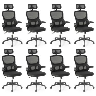 Imagem de Kit 8 Cadeiras De Escritório Giratória Executiva Atenas Com Regulagem De Altura - Preto
