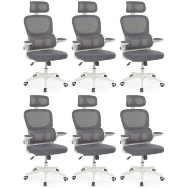 Imagem de Kit 6 Cadeiras De Escritório Executiva Viena Com Regulagem De Altura - Cinza