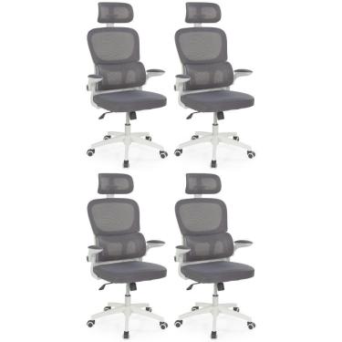 Imagem de Kit 4 Cadeiras De Escritório Executiva Viena Com Regulagem De Altura - Cinza