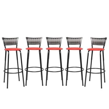 Imagem de Banquetas Junco Degradê Cyber Estrutura Preta Ideal para Bancada Balcão e Cozinha Kit 05 Unidades - Itagold (Vermelho)