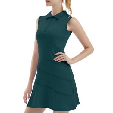 Imagem de FKEEP Vestidos femininos de golfe com zíper e gola V esportivo esportivo com shorts e bolso para treino atlético, 07 verde-piscina, PP