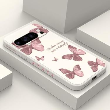Imagem de LEECG Capa para Google Pixel 10 Pro XL, design de flor de silicone líquido fino para Pixel 10 Pro XL 6,8 polegadas, borboleta arroz branco