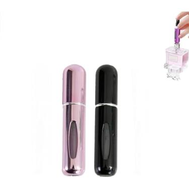 Imagem de Pacote com 2 atomizadores de perfume de 10 ml, refil inferior, frasco portátil de spray de viagem, bomba automática de névoa fina, mini pulverizador de perfume à prova de vazamento, Preto + rosa