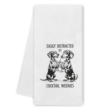 Imagem de Noaleviax Dachshund Weenie Toalhas Presentes - Decoração de Cozinha Dachshund Engraçada, Toalhas de Bar para Bartender, Facilmente Distraídas por Cocktail Weenies Toalhas de Mão Toalhas de Prato para