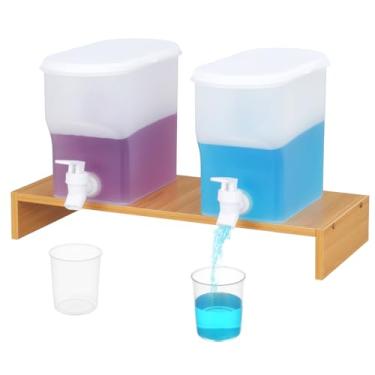 Imagem de Dispensador de detergente líquido para roupas de 3500 ml com prateleira de madeira e copo medidor graduado para organização e armazenamento de lavanderia