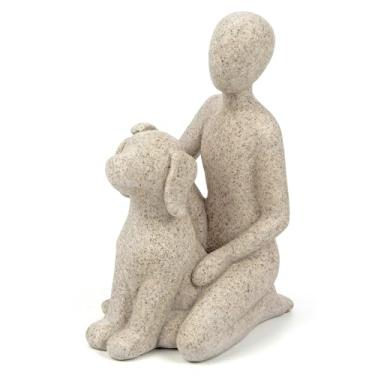Imagem de Lixintray Escultura fofa de homem e cachorro, decoração de casa, estátua de cachorro para sala de estar, banheiro, escritório, estante, presentes de memória para amantes de animais de estimação