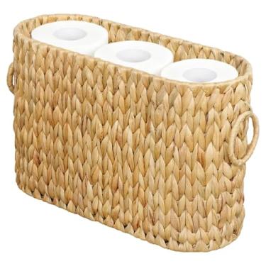 Imagem de Armazenamento de papel higiênico, cesta de papel higiênico em rolo de tecido com alças duplas, suporte de cesta de jacinto de água natural, organizador de acessórios de banheiro, marrom, 41 x 14 x 27