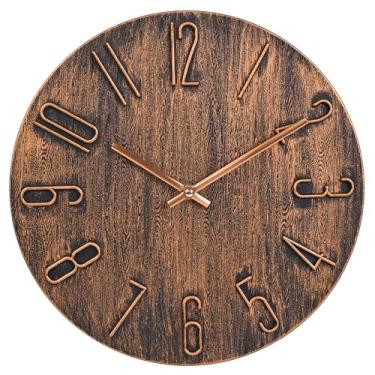 Imagem de Horizent Relógios de parede de 30 cm, silencioso, estilo vintage, relógio de parede de madeira para cozinha, quarto, escritório (Bronze)