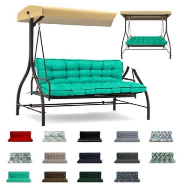 Imagem de RUFXIEZW Almofadas de substituição de balanço com encosto, 2 ou 3 lugares à prova d'água, antiderrapante, almofada de banco interna/externa para móveis de jardim (azul lago, 101,6 x 139,7 cm)