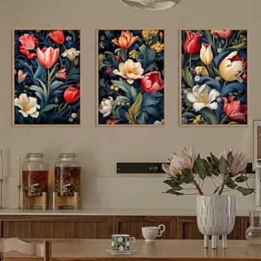 Imagem de Arte floral vintage Dark Academia arte de parede em tela floral gótica imagem de flor colorida pintura botânica temperamental tela botânica escura arte de parede folhas pôster azul planta quarto 40 x