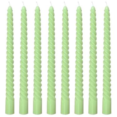 Imagem de Conjunto de 8 velas cônicas em espiral verde sálvia de 25 cm, castiçais sem cheiro de 25 cm para decoração de casa, queima de 6 a 7 horas