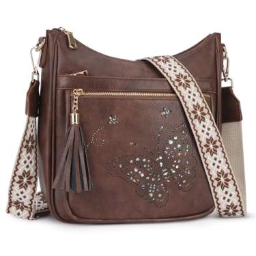 Imagem de KITEVIUN Bolsas transversais médias para mulheres modernas, bolsas femininas de ombro borboleta com borla, 006-café, Tendência