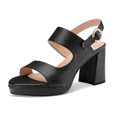 Imagem de Perisis Sandálias de salto plataforma para mulheres, confortável, salto grosso, bico aberto, tira no tornozelo, salto médio, sandálias com tiras de salto médio, sapatos sociais de festa de verão