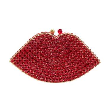 Imagem de BCVWQXA Bolsa feminina de luxo com glitter e strass para festa de casamento, Vermelho