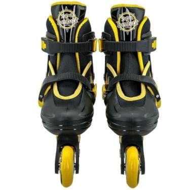 Imagem de Kit de Patins Infantil com Proteção, Preto e Amarelo, Capacete, Joelheiras e Cotoveleiras, Tamanho 34-37, para Crianças Acima de 3 Anos, Suporta até 60kg