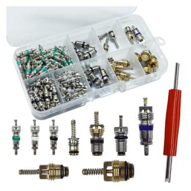 Imagem de UHANBUT Kit de núcleo de válvula Schrader, 134 peças R134a A/C, substituição de núcleo de haste de válvula de pneu automotivo, acessórios universais de reparo de refrigeração de ar condicionado de
