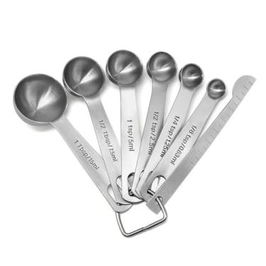 Imagem de Colher de medição, aço inoxidável, conjunto de colheres, utensílios de cozinha, colheres, utensílios de cozinha (1 conjunto com 6 colheres de medida e 1 régua de medição)