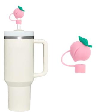 Imagem de Capa de palha de pêssego mel para copo Stanley de 40 e 850 g, tampa de cobertura de palha de silicone de 10 mm para acessórios de copo Stanley, bonito topo de palha para copos, tampa de palha para