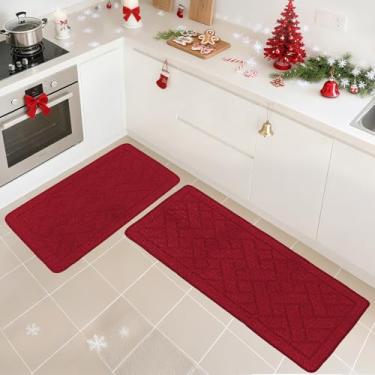 Imagem de MATIRUG Tapetes e tapetes vermelhos de cozinha 122 x 50 cm + 76 cm x 50 cm, tapete de cozinha de polipropileno lavável antiderrapante, tapete absorvente macio e resistente a cetim para pia e balcão de