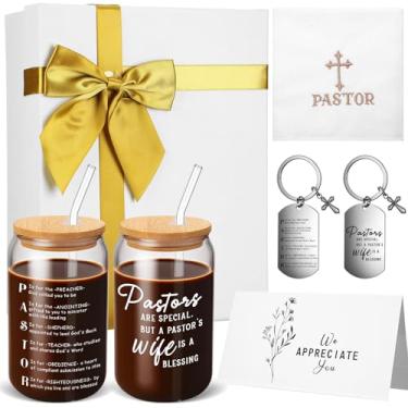 Imagem de LemonRoad Conjunto de presentes de pastor, presentes de agradecimento para esposa de pastores com conjunto de copos de vidro de 473 ml com canudos e escovas de limpeza, caixa de aniversário de
