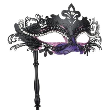 Imagem de Hoshin Máscara De Baile Máscaras Com Bastão, Decoração Carnaval, Venezianas Para Mulheres (Roxo Escuro E Preto)