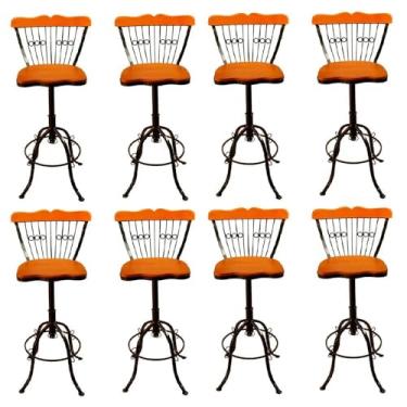 Imagem de Banqueta Artesanal Rústica Giratoria Altura Ajustável Até 70cm Ferro e Madeira Maciça Artesanal Anti Ferrugem (8)