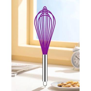 Imagem de Batedor de silicone de 25 cm, batedor de silicone de cozinha para cozinhar sem arranhões, ferramenta de cozimento resistente ao calor, fio de metal, batedor de aço inoxidável, batedor de pão de ovo